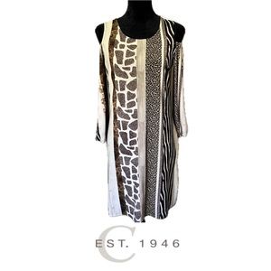 C EST 1946 Cato Woman's Sz S Animal Print Cold Shoulder Shift Dress